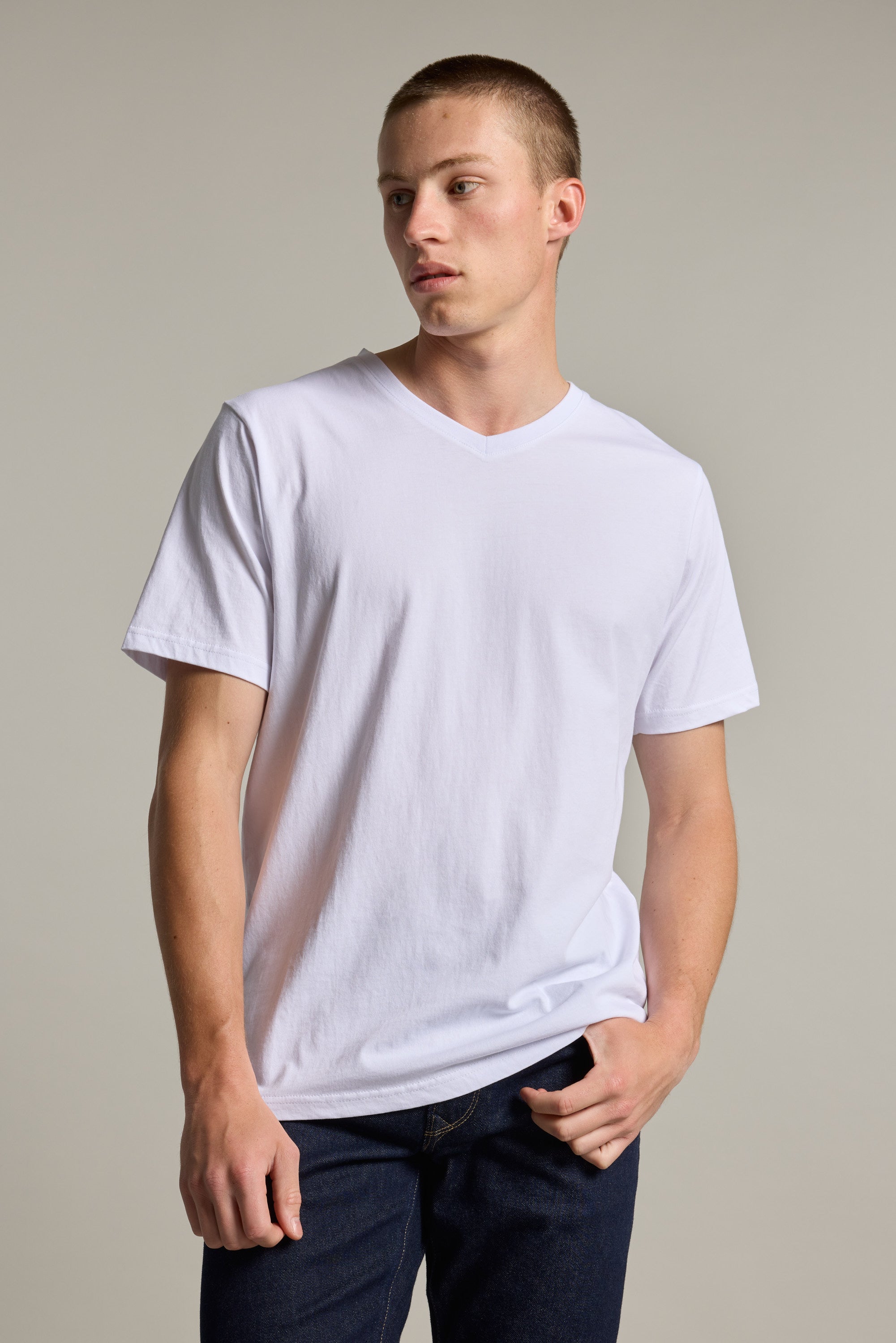 Barkers Organic Cotton V Neck Tee in white, classic fit, additional view