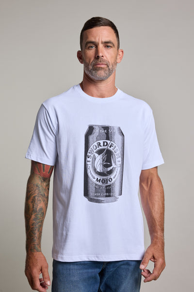 Swordfish Mojo Beercan Tee in white, classic fit