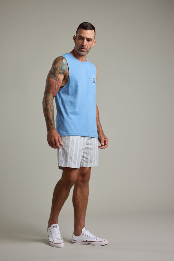 Barkers BMC Board Riders Print Singlet in sky blue, additional view