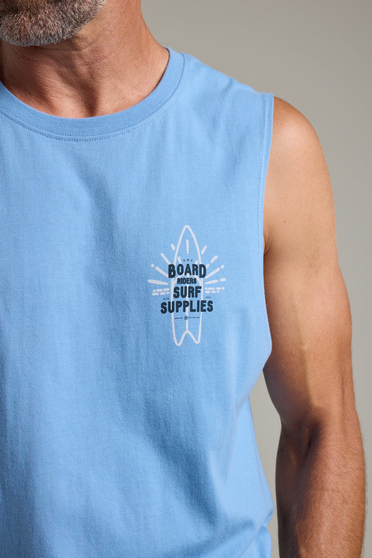 Barkers BMC Board Riders Print Singlet in sky blue, alternate view