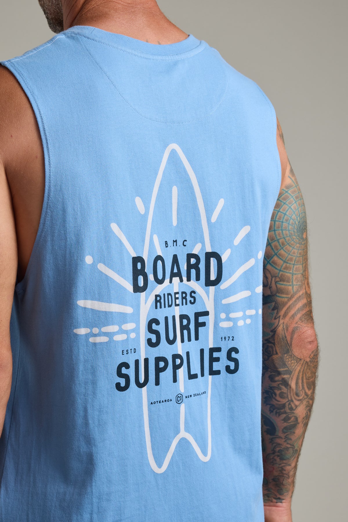 Barkers BMC Board Riders Print Singlet in sky blue, additional view