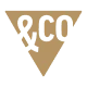 A tan triangle pointing down with white text inside that reads &CO in bold, stylized letters.