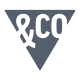 A dark gray upside-down triangle with the white text “&CO” inside, set against a light gray background.