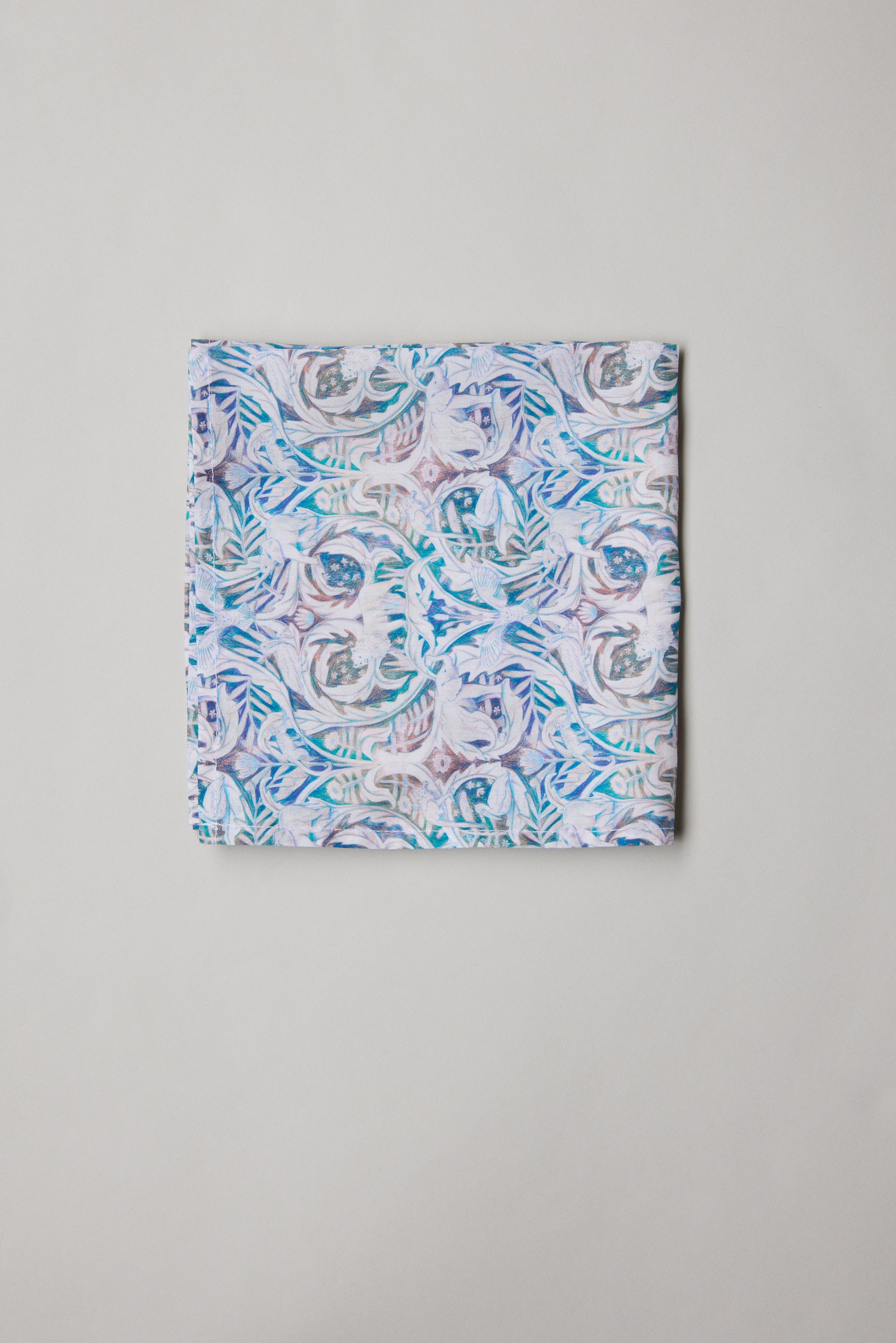 Liberty Valerie Pocket Square in Tana Lawn cotton with blue and purple abstract florals.
