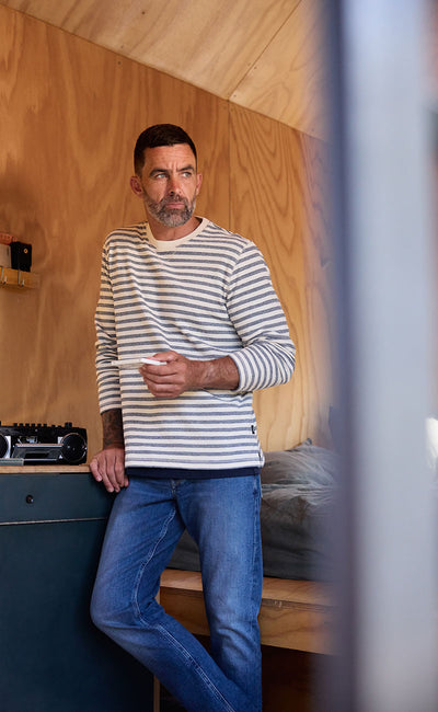 Barkers Barton Cotton Stripe Crew in oatmeal