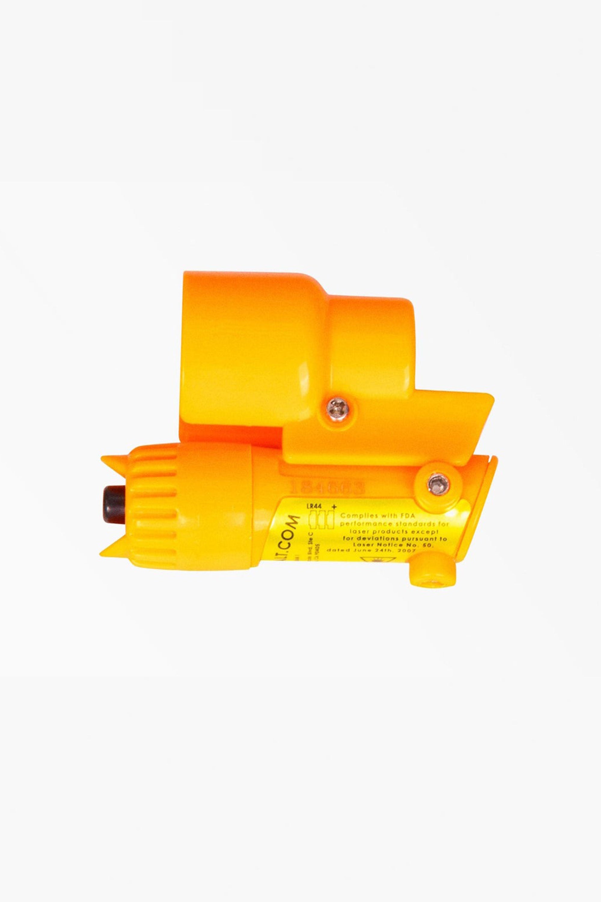 The Barkers Bug-A-Salt Laser Beam is a bright yellow, cylindrical handheld fly killer with a black button and a hook-like attachment, displayed against a plain white background.